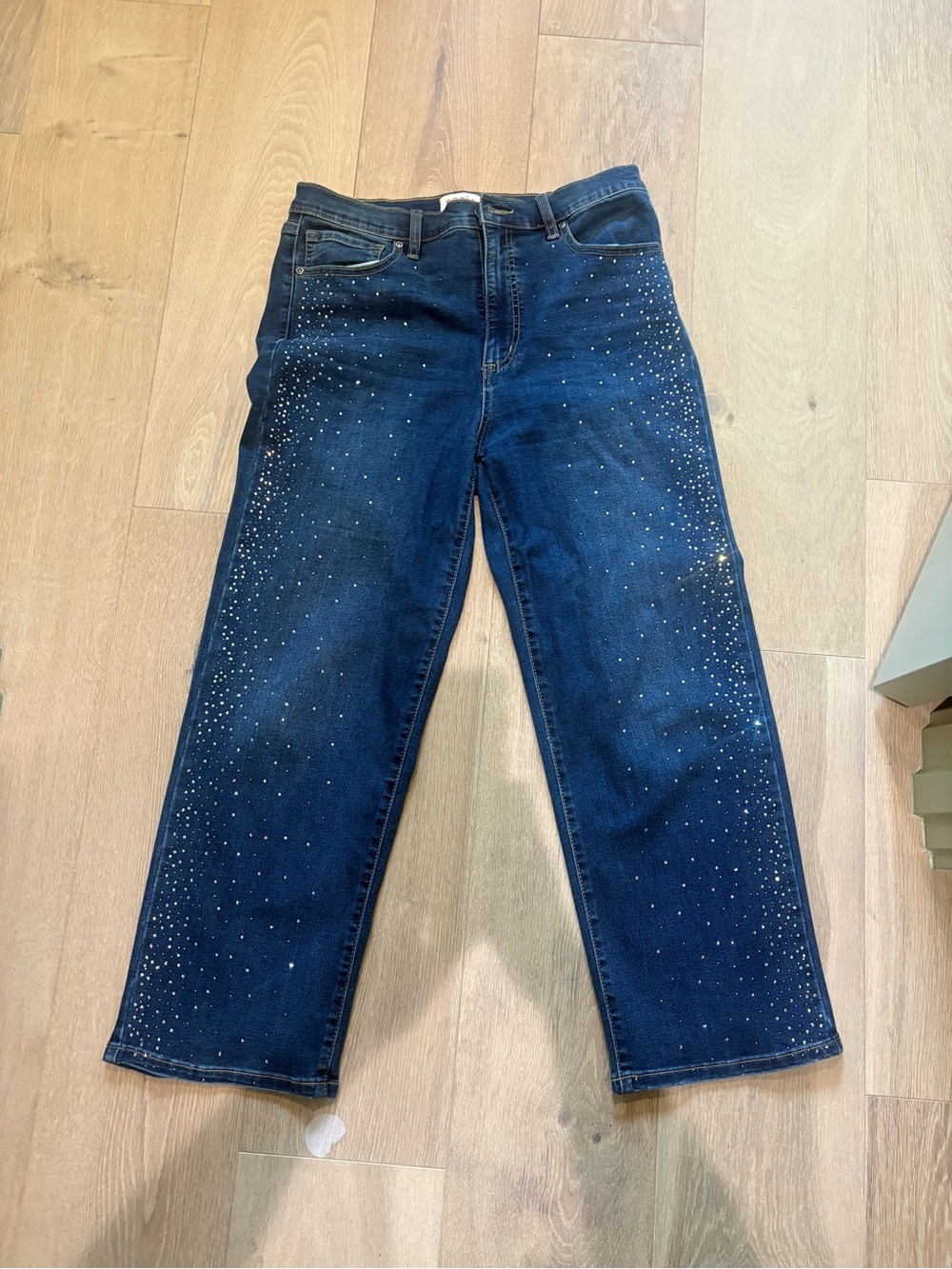 Walmart Dark Blue Straight-Leg Jeans with Crystal Accents